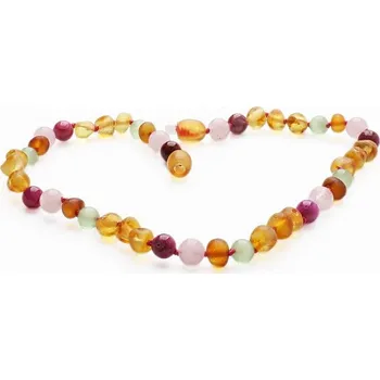 Náhrdelník Jantarové korálky pro děti s růženínem, achátem a ulexitem cca 32 cm