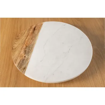 Otočný podnos SERVANT 50 CM bílý mramor/ masiv mango