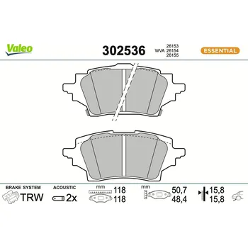 Autodíl Sada brzdových destiček, kotoučová brzda VALEO 302536