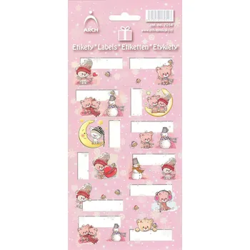 samolepka Arch Vánoční etikety samolepky Medvídci růžové arch 12 etiket