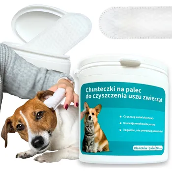 Kosmetika pro psa Čisticí ubrousky na UŠI pro PSY, KOČKY a ZVÍŘATA – návleky na prsty 50 Ks