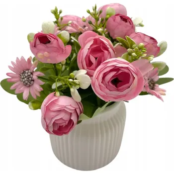 umělá květina Umělý květ růže růžová v květináči 17 cm