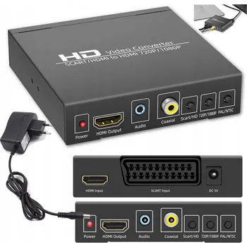 Video kabel Převodník SCART na HDMI Swiatkabli s HDMI výstupem a 3,5 mm jackem, 720p/1080p