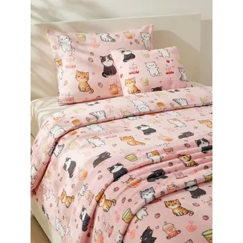 Povlečení Sinsay - Souprava povlečení s kočičím motivem - růžová - 142HJ-30X - 142HJ-30X-ONE