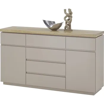 Komoda Komoda PALAMOS, 2-dvéřová, 6 zásuvek béžovošedý matný lak/masivní akácie