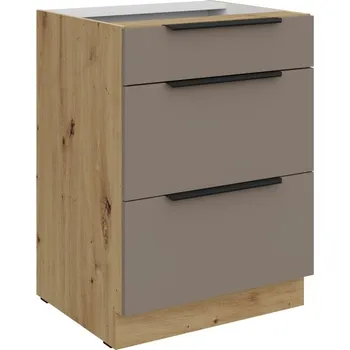 Kuchyňská skříňka Šuplíková skříňka LUNARA - šířka 60 cm, tmavě béžová / dub artisan