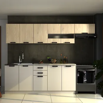 Kuchyňská linka Kuchyňská linka, 2,6 m, dub cremona/kašmír/krémová Navona, MONIA