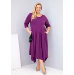 Dámské bavlněné Plus Size šaty s asymetrickým lemem tmavě fialové Barva: Tmavě fialová, Velikost: universal