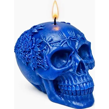 Svíčka Vonná svíčka Květinová lebka | 145 g | Svíčkománie3D | Barva: Modrá