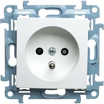 Elektrická zásuvka Simon 10 Jednoduchá zásuvka s uzemněním a clonkami bílá CGZ1Z.01/11