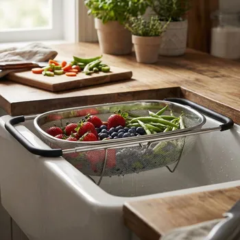 Cedník a síto Cedník / Sítko na dřez z nerezové oceli 34 x 26 cm