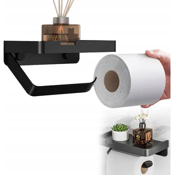 DRŽÁK TOALETNÍHO PAPÍRU S POLIČKOU KOVOVÝ Černý