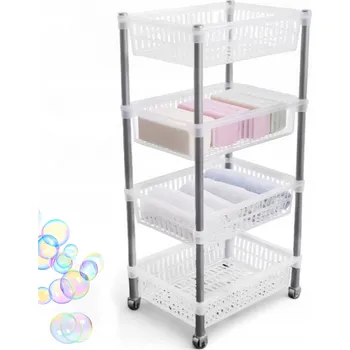regál Regál na kolečkách 4 police plastový stojan koupelnový kuchyňský mobilní 82cm