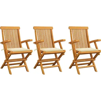 Zahradní židle s krémovými poduškami 3 ks masivní teak - 8720286264409