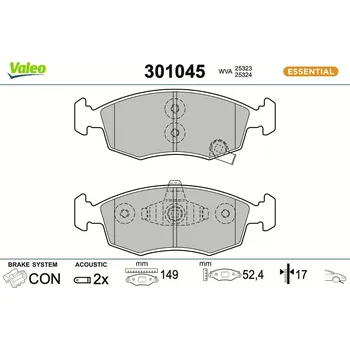 Brzdová destička Sada brzdových destiček, kotoučová brzda VALEO 301045