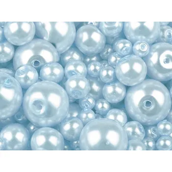Skleněné voskové perly mix velikostí Ø4-12 mm, střední, 09B modrá ledová