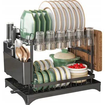 Odkapávač na nádobí ODKAPÁVAČ ODKAPÁVAČ NA NÁDOBÍ DVOUÚROVŇOVÝ na Nádobí STOJÍCÍ ČERNÝ VELKÝ