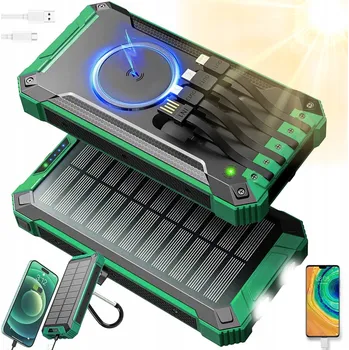 Powerbanka SOLÁRNÍ POWERBANKA 26800MAH se 4 KABELY, INDUKČNÍ NABÍJEČKOU a 2x LED SVÍTILNOU