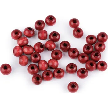 Dětské navlékací korálky Dřevěné korálky Ø8-9 mm, velké, 18 červená tmavá