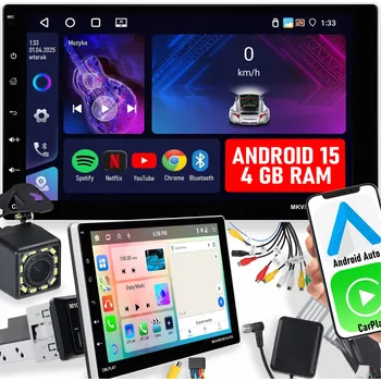 Autorádio 1DIN AUTORÁDIO S CARPLAY ANDROID, 15 WIFI GPS, DOTYKOVÉ, 4GB RAM, 9'' DISPLEJ