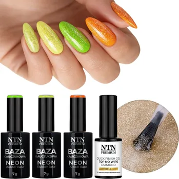 Lak na nehty 3x Báze 2v1 Neon Rubber Base + Zlatý Top SADA Na Nehty Karnevalová