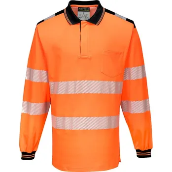 Pánské oblečení PORTWEST Polokošile PW3 Hi-Vis L/S T184, dlouhý rukáv, reflexní POR-T184OBRXXXL 3XL Oranžová/černá