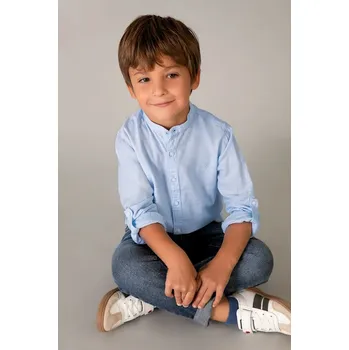 Chlapecká košile Dětská lněná košile Mayoral 3118.5B.Mini.PPY2 modrá 50X, vel. 104