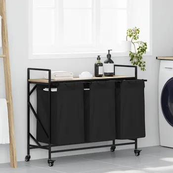 Koš na prádlo Koš na prádlo se 3 přihrádkami a kolečky dub sonoma - 8721158889157