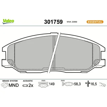 Brzdová destička Sada brzdových destiček, kotoučová brzda VALEO 301759