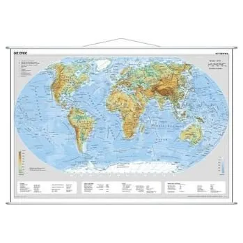 Stiefel Wandkarte Miniformat Die Erde, physisch, mit Metallstäben