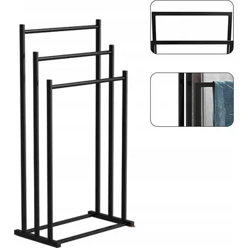 Věšák STOJAN NA RUČNÍKY DO KOUPELNY VĚŠÁK LOFT ČERNÝ KOVOVÝ 3 ÚROVNĚ