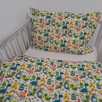 Povlečení Pro útulný domov Povlečení do postýlky Dinosauři s písmeny ROZMĚR: 35 x 55 + 110 x 125 cm - Ikea rozměr