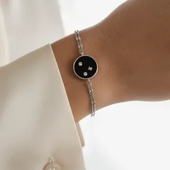 Náramek Designový dvojitý náramek „Hvězdná noc“ z chirurgické oceli s černým dekorem a třpytivými kamínky č. 1861