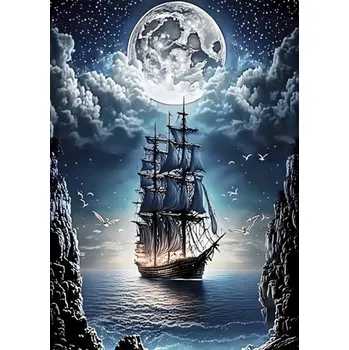 Puzzle NORIMPEX Diamantové malování Loď při úplňku 30x40cm