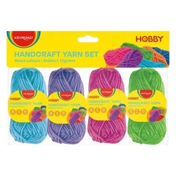 Włóczki zestaw 4-kol. 4X15g niebieska fioletowa różowa zielona, Keyroad