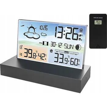 Meteostanice BEZDRÁTOVÁ METEOROLOGICKÁ STANICE TEPLOMĚR VLHKOMĚR SENZOR HODINY DATUM