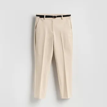 Dámské kalhoty Reserved - Cigaretové kalhoty s páskem - béžová - 173IS-08X - 173IS-08X-36