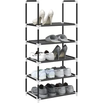 Botník Botník, 5 úrovní, černý, 44x28x94 cm, netkaná textilie - 8721158510143