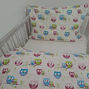 Povlečení Pro útulný domov Povlečení do postýlky Sovičky růžové ROZMĚR: 40 x 60 + 90 x 120 cm