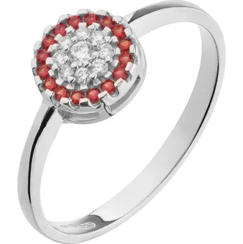 Prsten Zlatý prsten z bílého zlata s českým granátem a diamantem - kruh Velikost: 58