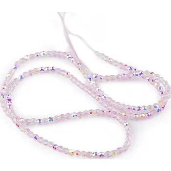 Korálek Skleněné korálky broušené ohňovky 2 mm s AB efektem, na šňůrce, velké, 3 pudrová AB