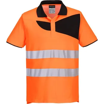 Pánská móda PORTWEST Polokošile PW212 Hi-Vis S/S, krátký rukáv, reflexní POR-PW212OBRL L Oranžová/černá