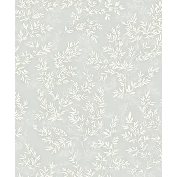 Tapeta ZELENÁ TAPETA S BÍLÝMI LÍSTKY RUSTIKÁLNÍ VINYLOVÁ NA VLIESU