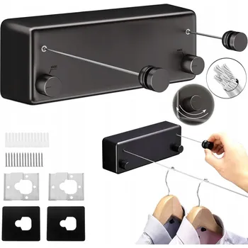 Sušák na prádlo SUŠÁK NA PRÁDLO ZÁVĚSNÝ ROZKLÁDACÍ ČERNÝ DO KOUPELNY 4,2M