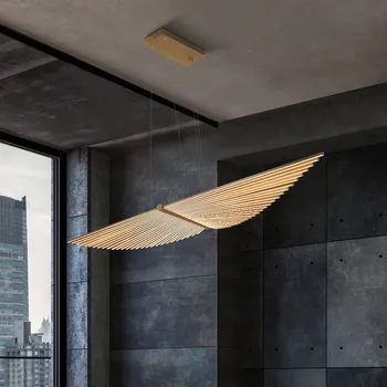 Quintiesse Závěsné světlo LED SERAPH, zlatá broušená povrchová úprava, délka 105 cm, kov zlatá kartáčovaná LED 57 W celkem - Doprava zdarma