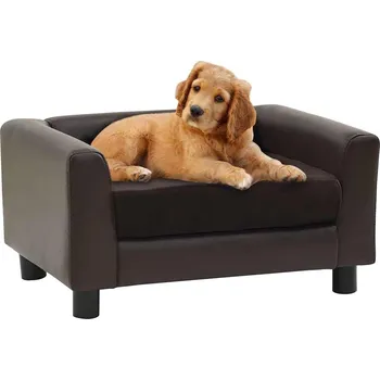 Pelíšek pro psa Pohovka pro psy hnědá 60 x 43 x 30 cm plyš a umělá kůže - 8720286034231