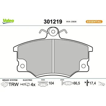 Brzdová destička Sada brzdových destiček, kotoučová brzda VALEO 301219