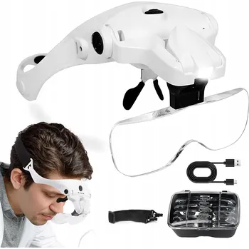 Lupa BRÝLOVÁ LUPA S LED A 5 ČOČKAMI, NASTAVITELNÁ, LEHKÁ KONSTRUKCE PRO OPRAVY