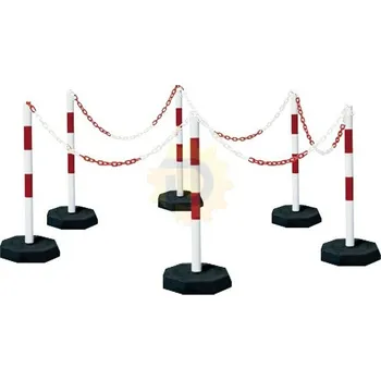 Plotový sloupek Bílo-červený ocelový vymezovací sloupek (6 x sloupek + patky, 5 x řetěz) - 100 cm