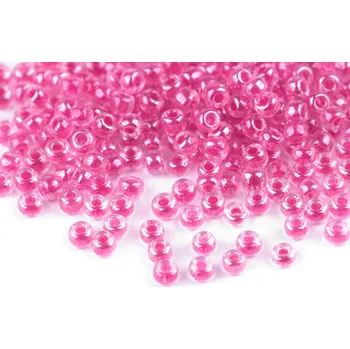 Dětské navlékací korálky Rokajl 8/0 - 3 mm s průtahem, zářivé barvy, střední, 2203 pink